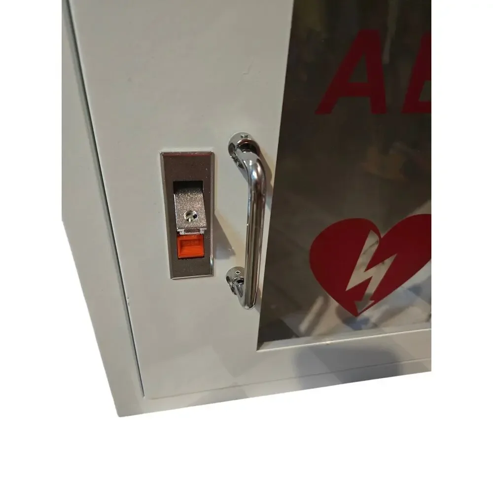 Wall Mounted Steel AED Storage Cabinet White Defibrillator Box Case - No Key